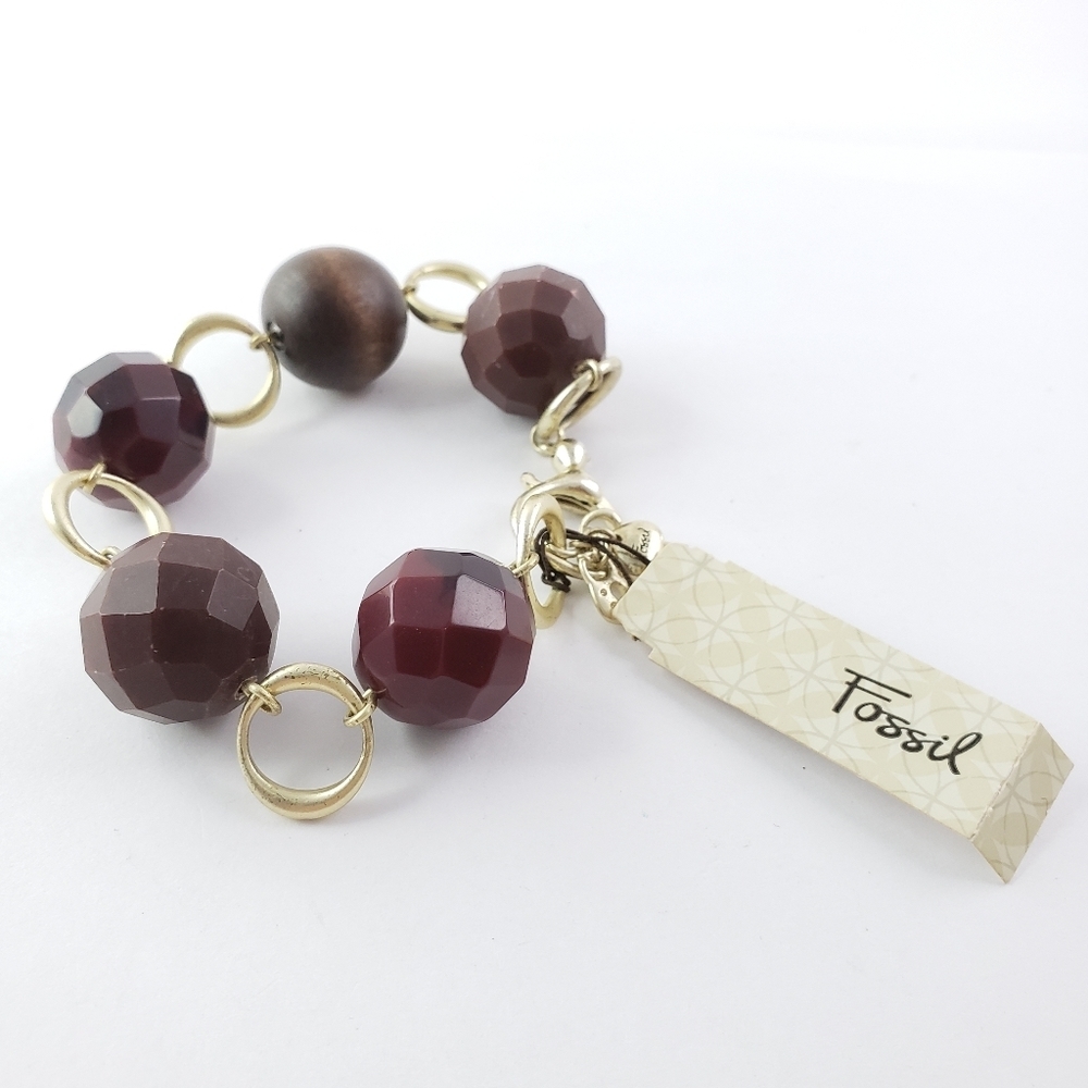 NWT! Fossil Bracelet with Jumbo Beads Silver Tone